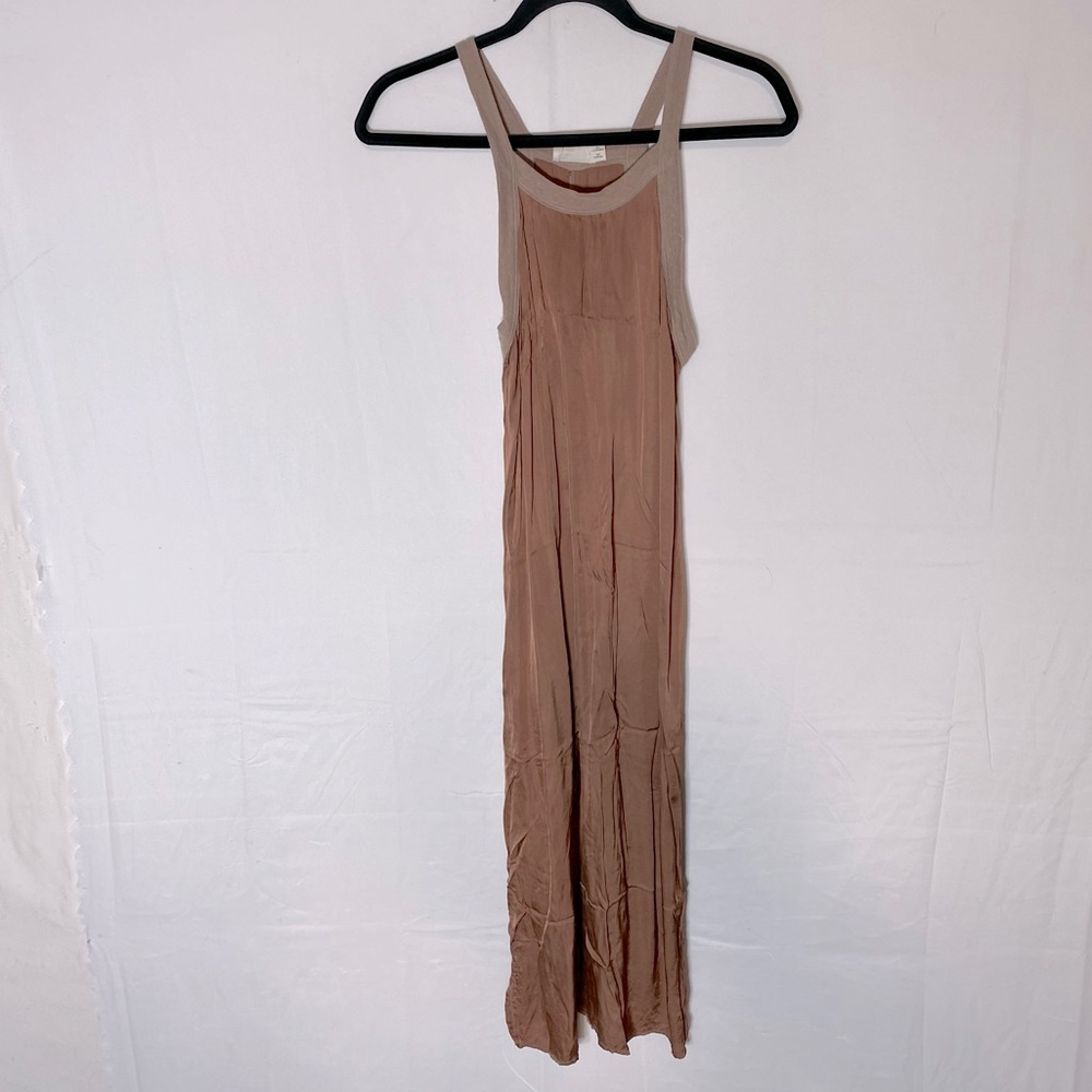 Nation Copper Tan Ocher Satin Sleeveless Maxi Dress XS